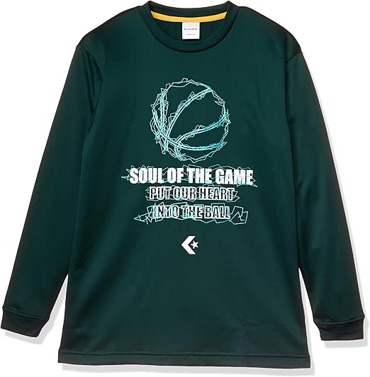 Amazon コンバース 子供用 ミニバス 長袖tシャツ ジュニア プリントロングスリーブシャツ 吸汗 速乾 130 160cm対応 Cb492306l キッズ Dグリーン 日本 140 日本サイズ140 相当 ボーイズ 通販