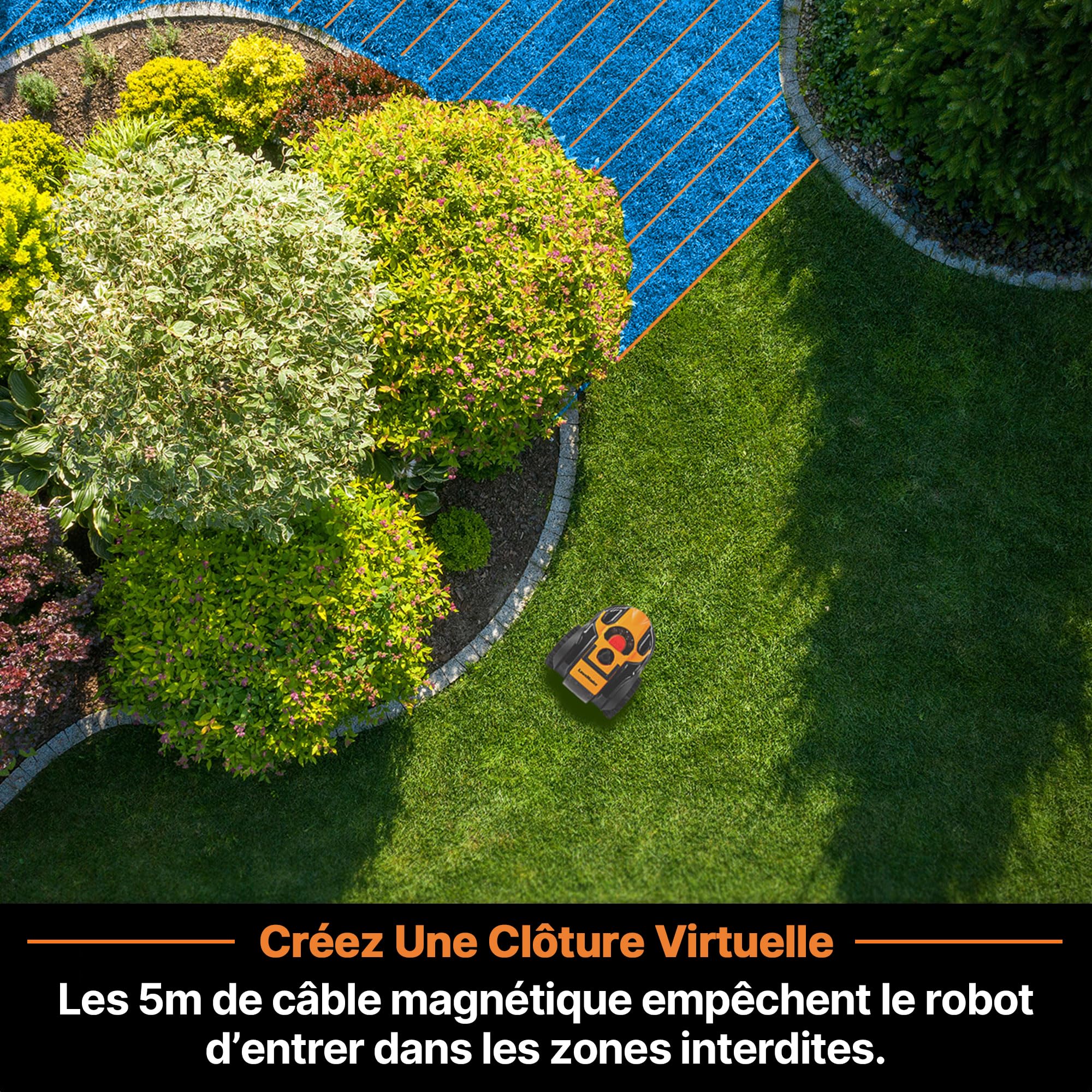 Lawnmaster OcuMow®16 Robot Tondeuse sans Fil pour Tondeuse à Gazon autopropulsée jusqu'à 200 ㎡, évite Les Obstacles, sans câble de limitation VBRM16 Plus