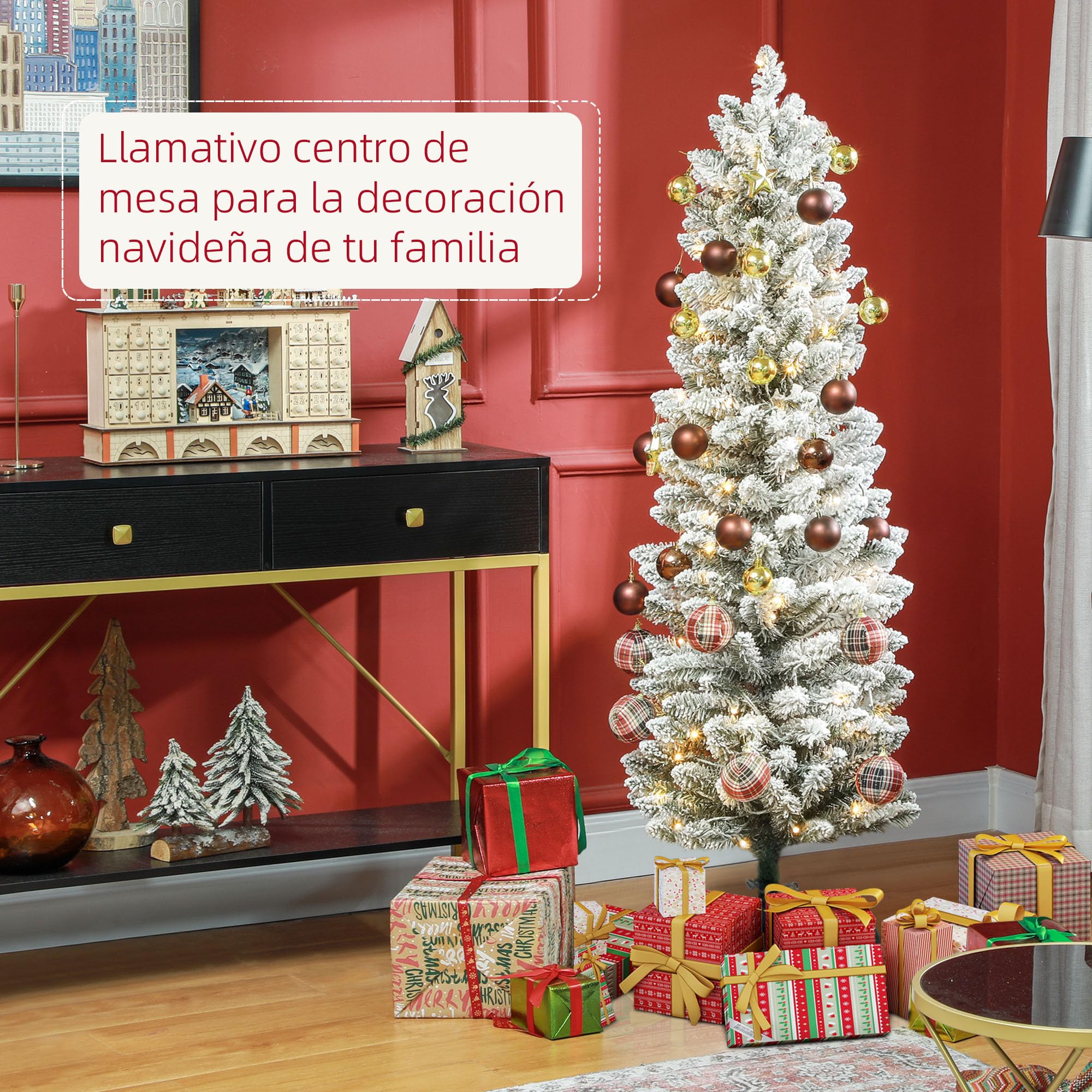 HOMCOM Árbol de Navidad Nevado 150 cm 120 Luces LED Verde y Blanco | Árbol de Navidad Artificial, 263 Ramas, Patas de Metal, para Salón