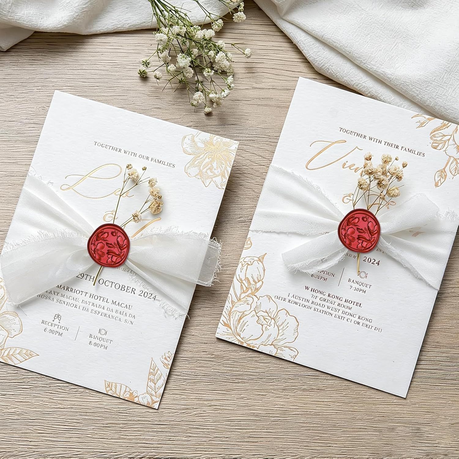 50 Pcs Burgundy Red 3D Magnolia Wax Seal Stickers for Wedding Invitation image 4