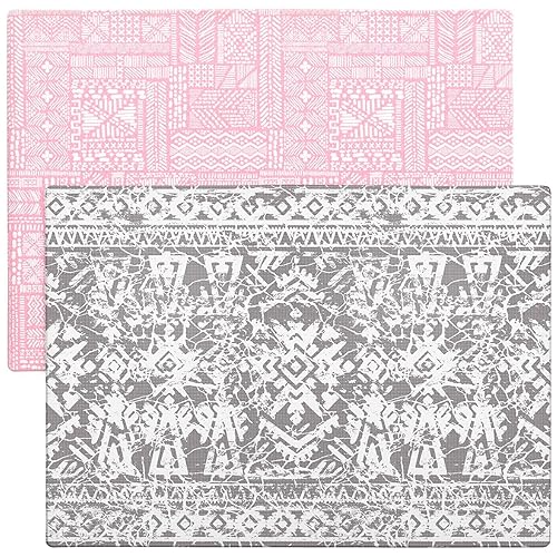 Cushmat Elegante alfombra de juego de espuma reversible (grande, Explorer - rosa ceniza) - Tapete de juego suave, impermeable y duradero para bebés,