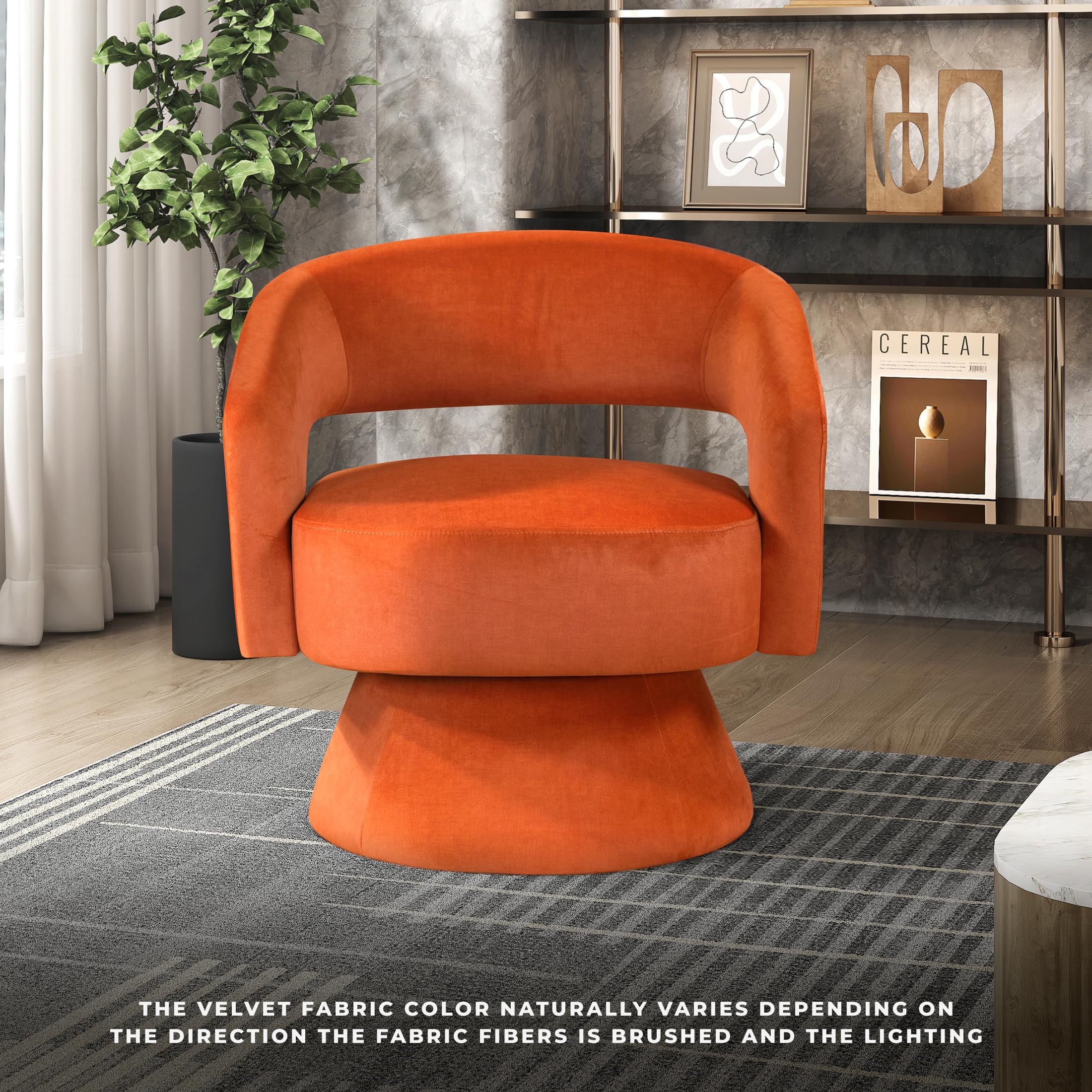 Lexicon 360 Degree Swivel Accent Chair, Modern Comfy Velvet Round Barrel Chair, - product photo