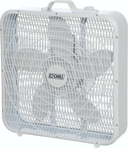 Miniatura 1 de EZ-CHILL Ventilador de caja de 3 velocidades de 20" con asa de transporte para circulación de aire de fuerza completa, blanco, MTNBF20