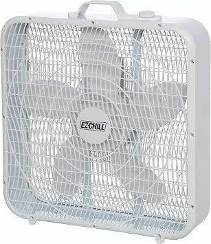 EZ-CHILL 20" 3-Speed Box Fan with Carry Handle for Full-Force Air Circulation, White, MTNBF20