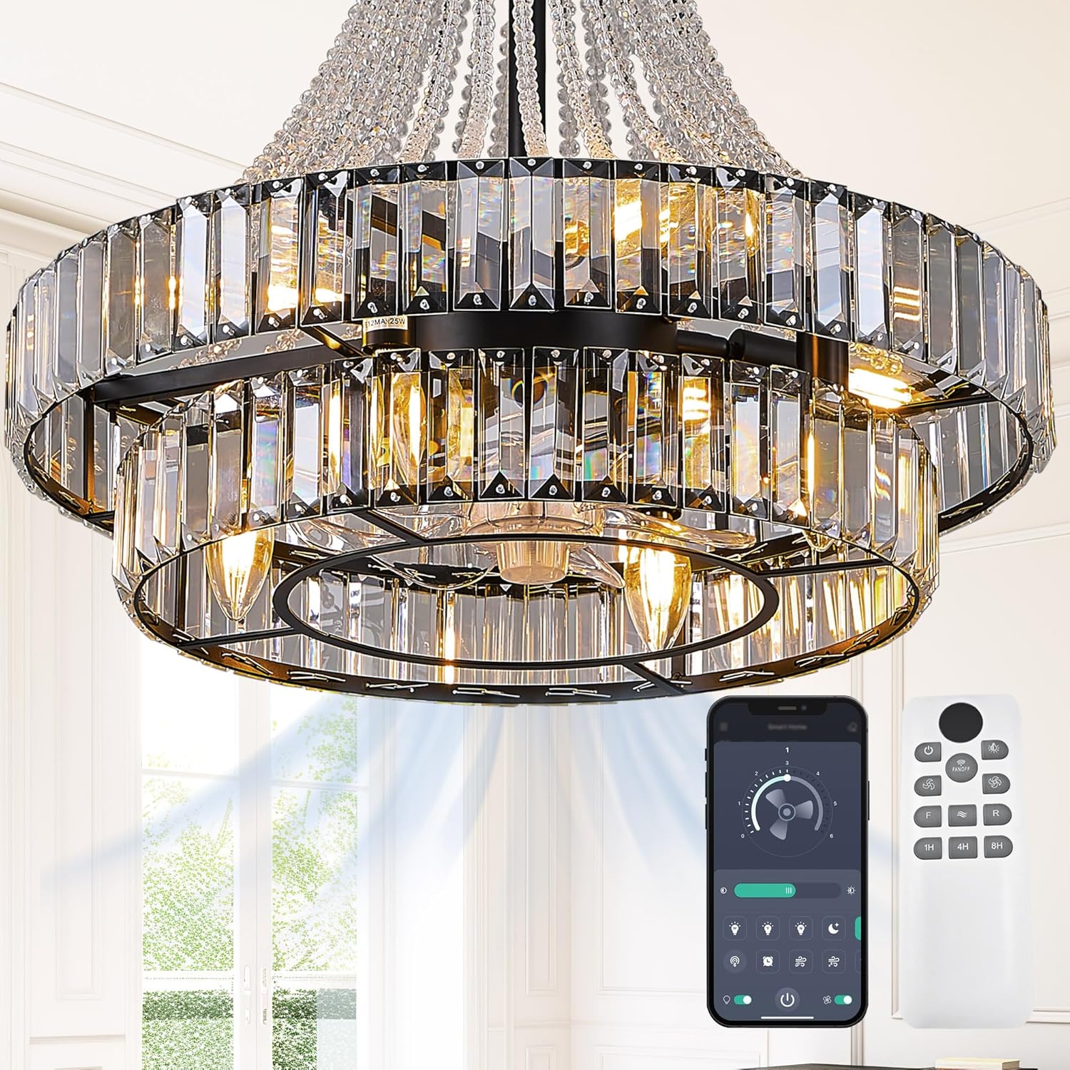 20″ Double Layer Crystal Caged Ceiling Fan with Light, Modern Chandelier Smart Fandelier for Dining Living Room Bedroom FCC Remote/APP Control Italian Design (Crystal, 20IN) 20″ Double Layer Crystal Caged Ceiling Fan with Light, Modern Chandelier Smart Fandelier for Dining Living Room Bedroom FCC Remote/APP Control Italian Design (Crystal, 20IN)