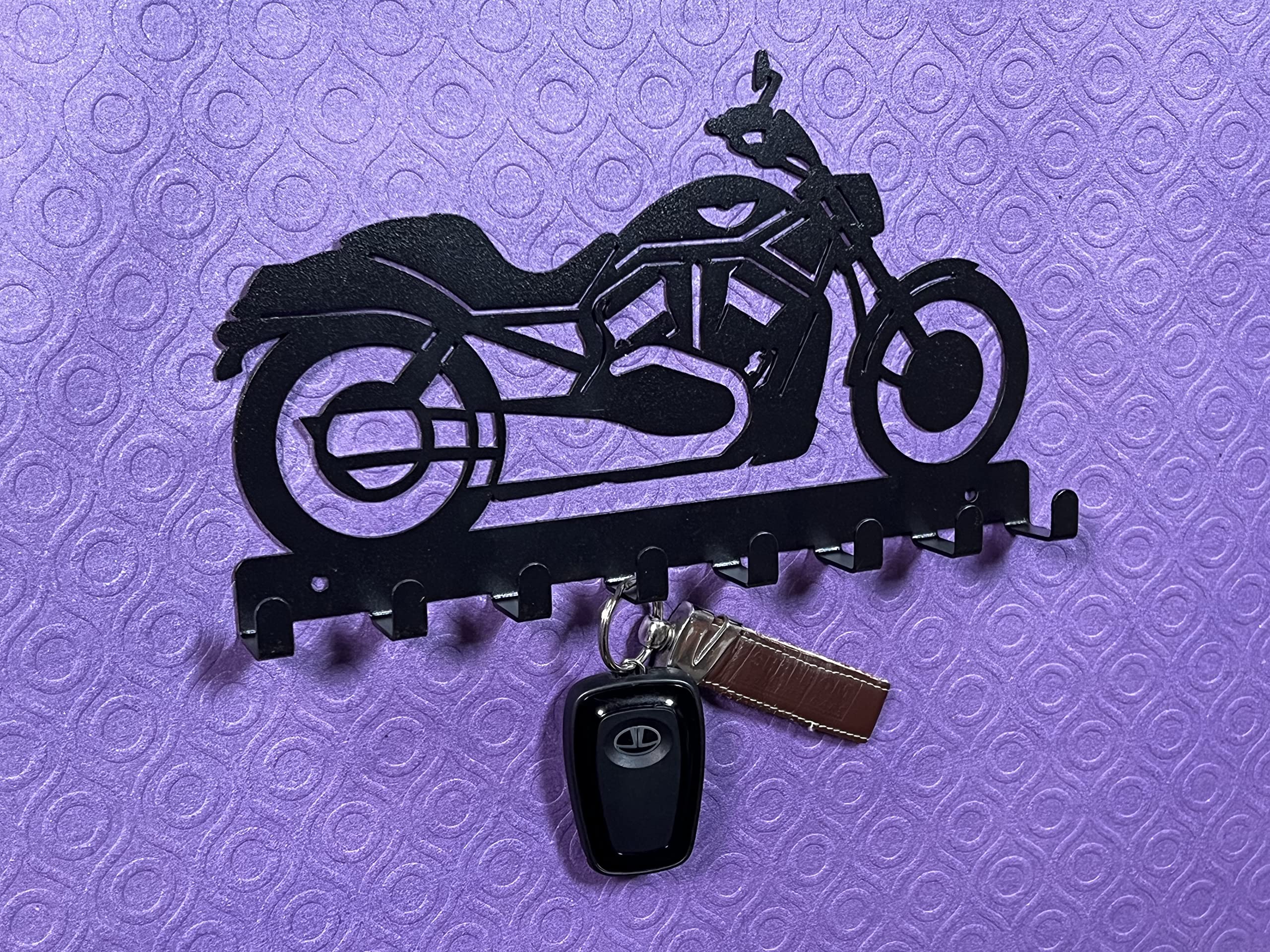 HeavenlyKraft Superbike Metal Key Holder - 8 Steel Hooks, Black - Wall Mounted Decorative Hanger for Keys, Bike Rack 4