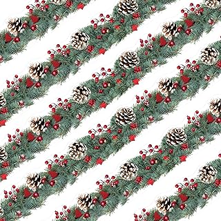 50 Feet Christmas Bulletin Board Decorations Christmas Red Bell Borders Christmas Self-Adhesive Trimmers Pine Needles Pine...