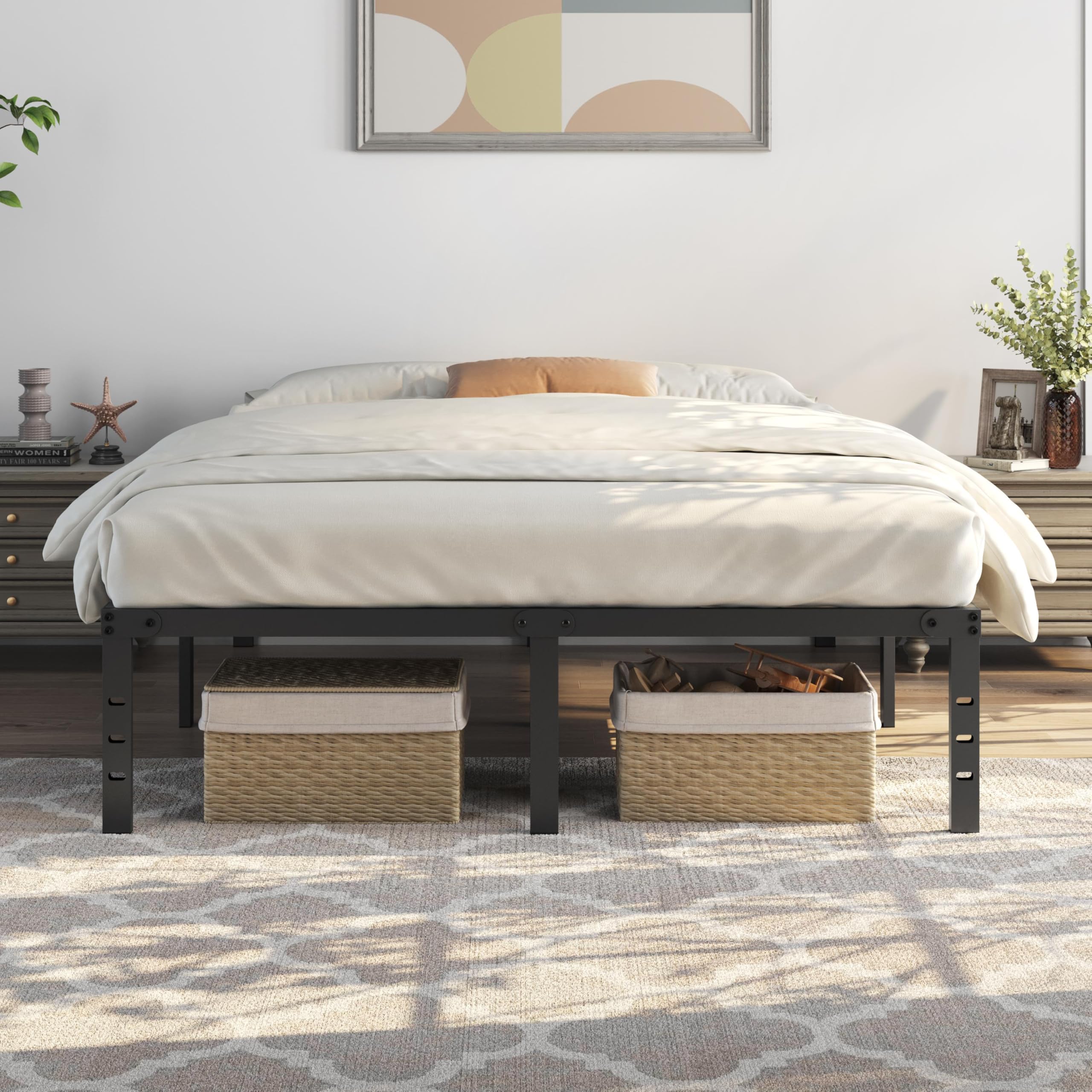 Yaheetech Bettrahmen 160 x 200 cm Metallbett Bettgestell aus Metall, Modern Jugendbett mit Lattenrost, Doppelbett Einzelbett Schwarz 41cm H