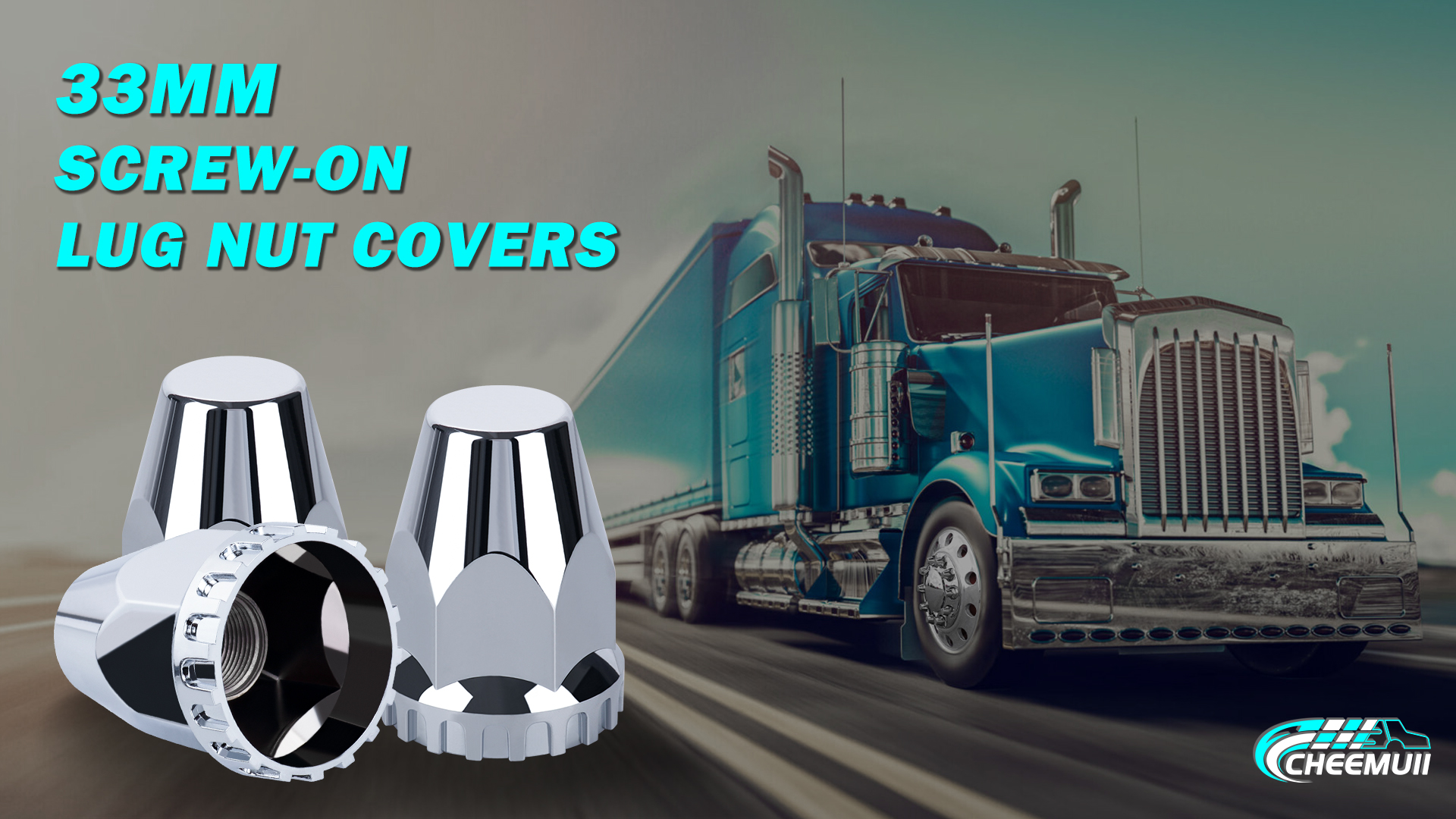 Image of CheeMuii 45 Pack Lug Nut Covers with Installation Tool Extra 5 Pcs Nut Covers as Replacement to Prevent Damage 33mm ABS Chrome Screw-on Nut Cover Caps for Semi Truck Trailer