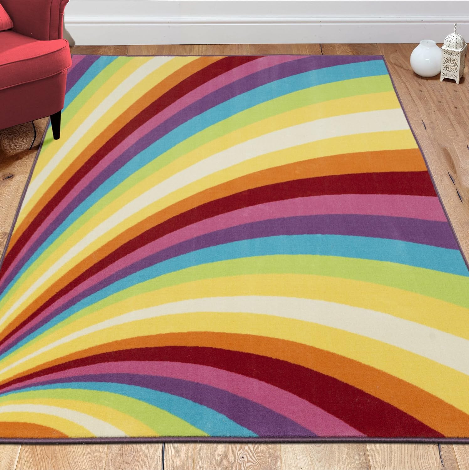 Flash Deals - 60% OFF Ottomanson Rainbow Collection Non-Slip Kids Rug Modern Rainbow Pattern Design Area Rug, 5'0 X 6'6, Multicolor Top Rated Ottomanson Rainbow Collection Non-Slip Kids Rug Modern Rainbow Pattern Design Area Rug, 5'0 X 6'6, Multicolor