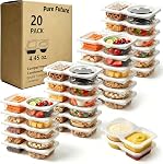 Pure Future 20-Pack Reusable Double Compartment Snack Containers with Lids - BPA-Free PP Meal Prep Bento Boxes for Lunch, Fruit & Dips, Microwave/Dishwasher Safe