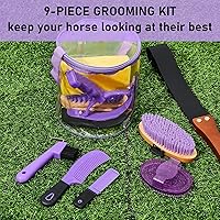 Vista 5 de Cunhill Kit de 9 piezas de aseo de caballos con bolsa de mano, curry de masaje ovalado, cepillo duro y suave, púa de pezuñas, raspador de sudor