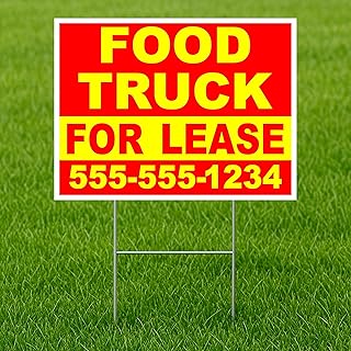 Food Truck For Lease Customizable Yard Sign Double Sided 18 in. x 24 in. with Stand | Add Phone Number Email Business Name or Personalized Message | Outdoor Weatherproof Property Sign | Custom Road Display | Qty 1
