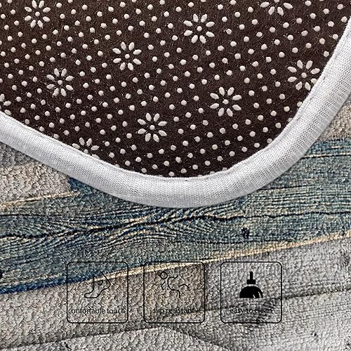 Miniatura 7 de Juego de 2 tapetes de cocina rústicos antifatiga para piso, juego de alfombras vintage de madera antigua, absorbente para cocina, tapete absorbente