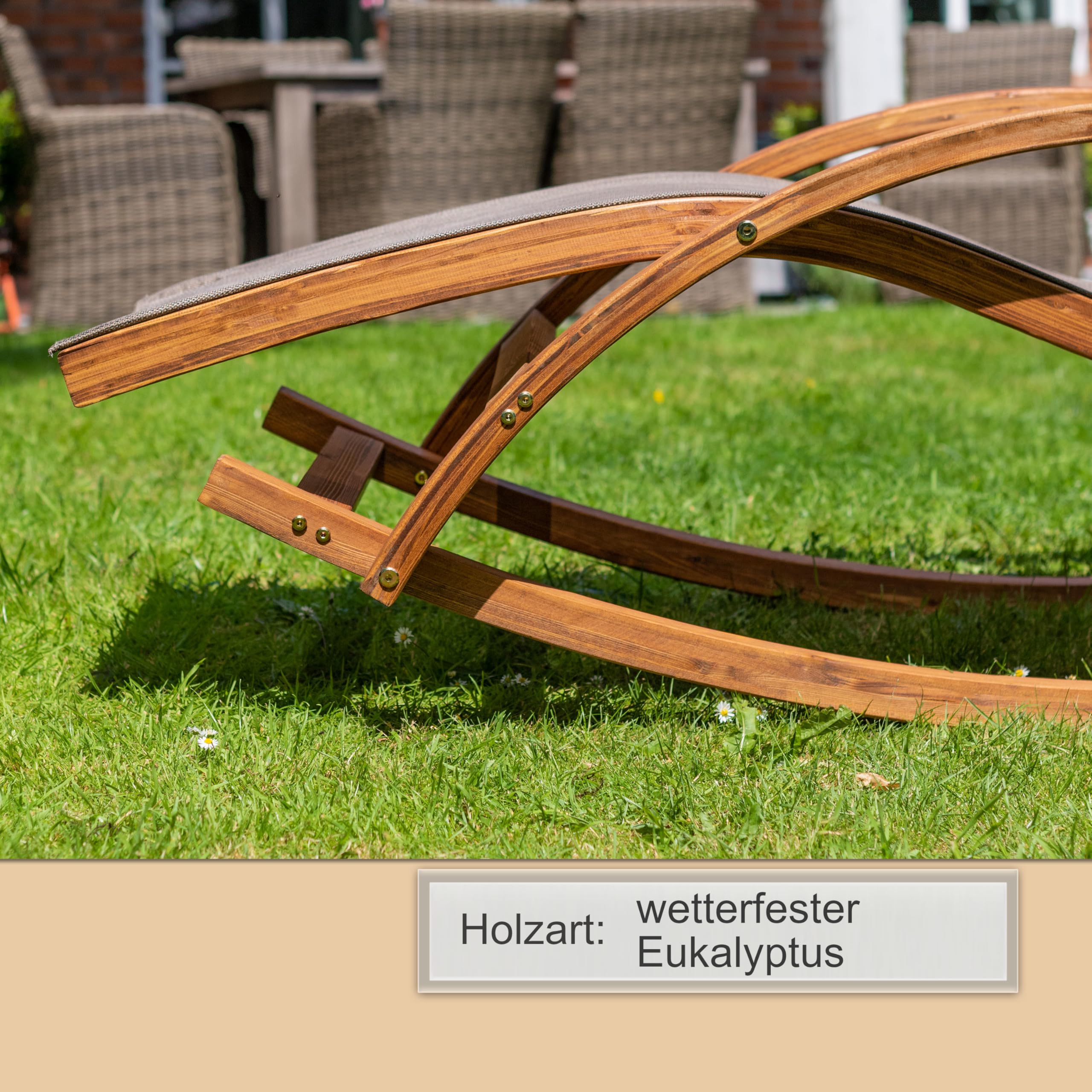 Ampel 24 Relax Schaukelstuhl Rio | Relaxliege mit Armlehnen, Gartenmöbel aus vorbehandeltem Holz, Stuhl Bespannung braun, wetterfeste Gartenliege