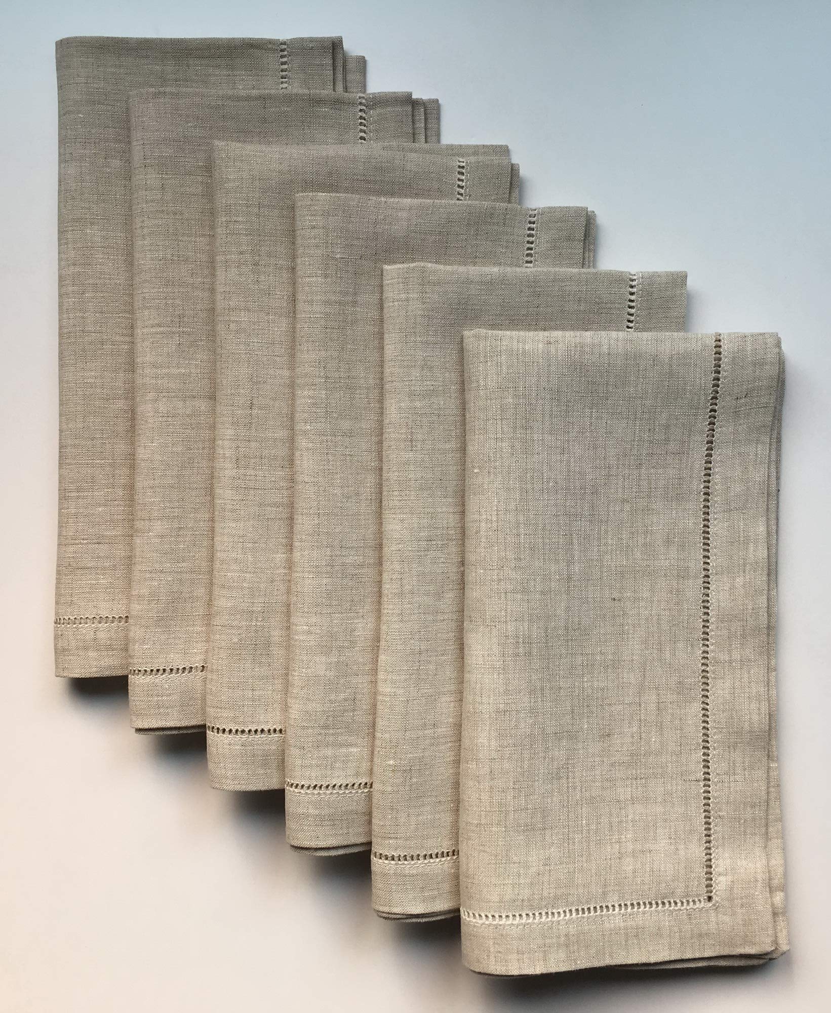 Natural linen hemstitch dinner napkins 20"x20" - Set of 6-Ladder hemstitch 100% linen cloth napkins