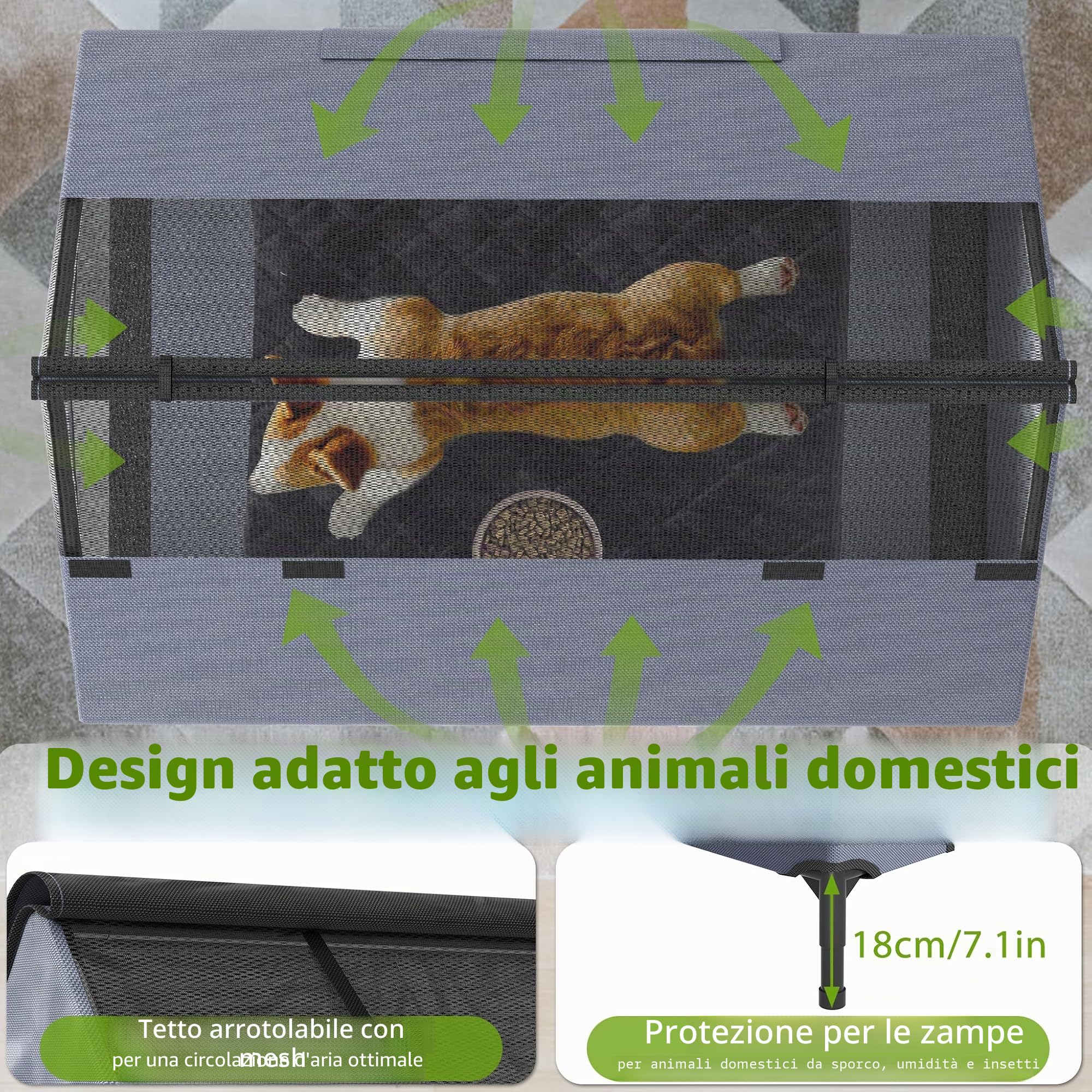 UISEBRT Cuccia per cani 2 in 1 e letto rialzato, coperta, tenda per cani di piccola e media taglia fino a 40 kg, ideale per giardino, 91 x 65,5 x 86,5 cm