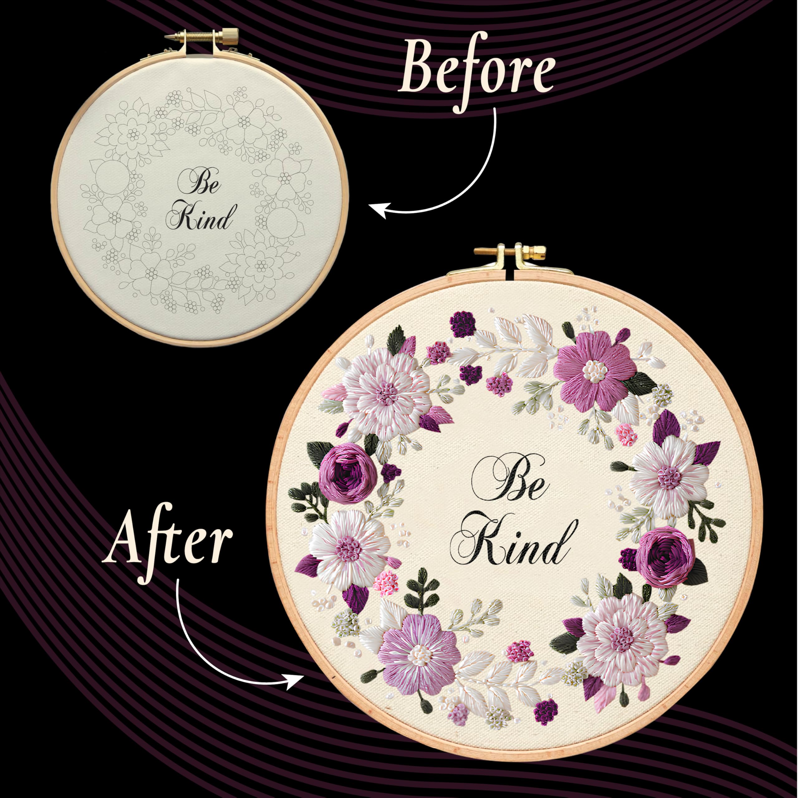 Unwynd Embroidery Kit Floral Theme for Beginners, Satin Stitch Hand Embroidery Kit for Adults, Easy DIY Craft, Valentine’s Day Gift with Flower Pattern Design 4