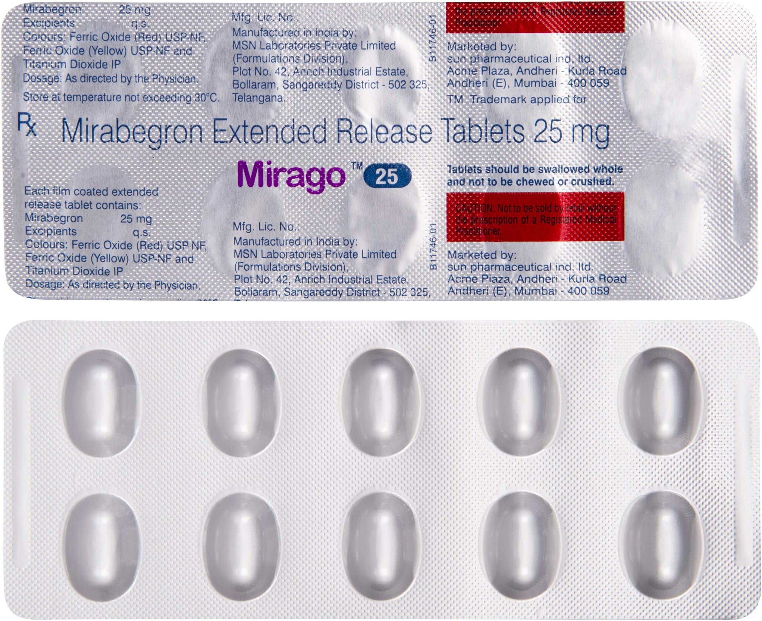 Mirago 25 - Strip of 10 Tablets