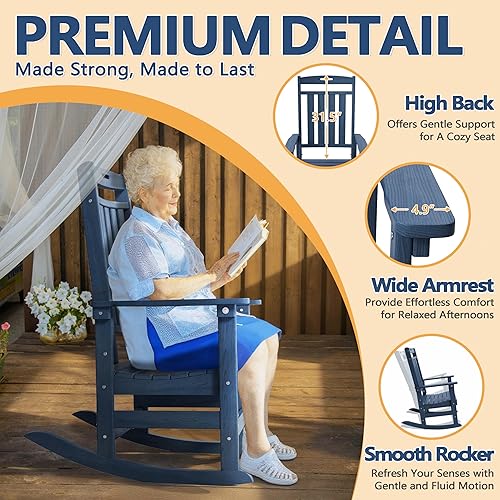 Miniatura 6 de Juego de 2 mecedoras para exteriores, de gran tamaño, HDPE resistente a todo tipo de clima, respaldo alto de 31.5 pulgadas, asiento profundo de 21.5