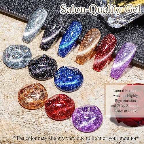 Miniatura 2 de MEET ACROSS Juego de esmalte de uñas de gel con purpurina para remojar con luz LED UV, efecto cielo estrellado, kit de esmalte de uñas de gel