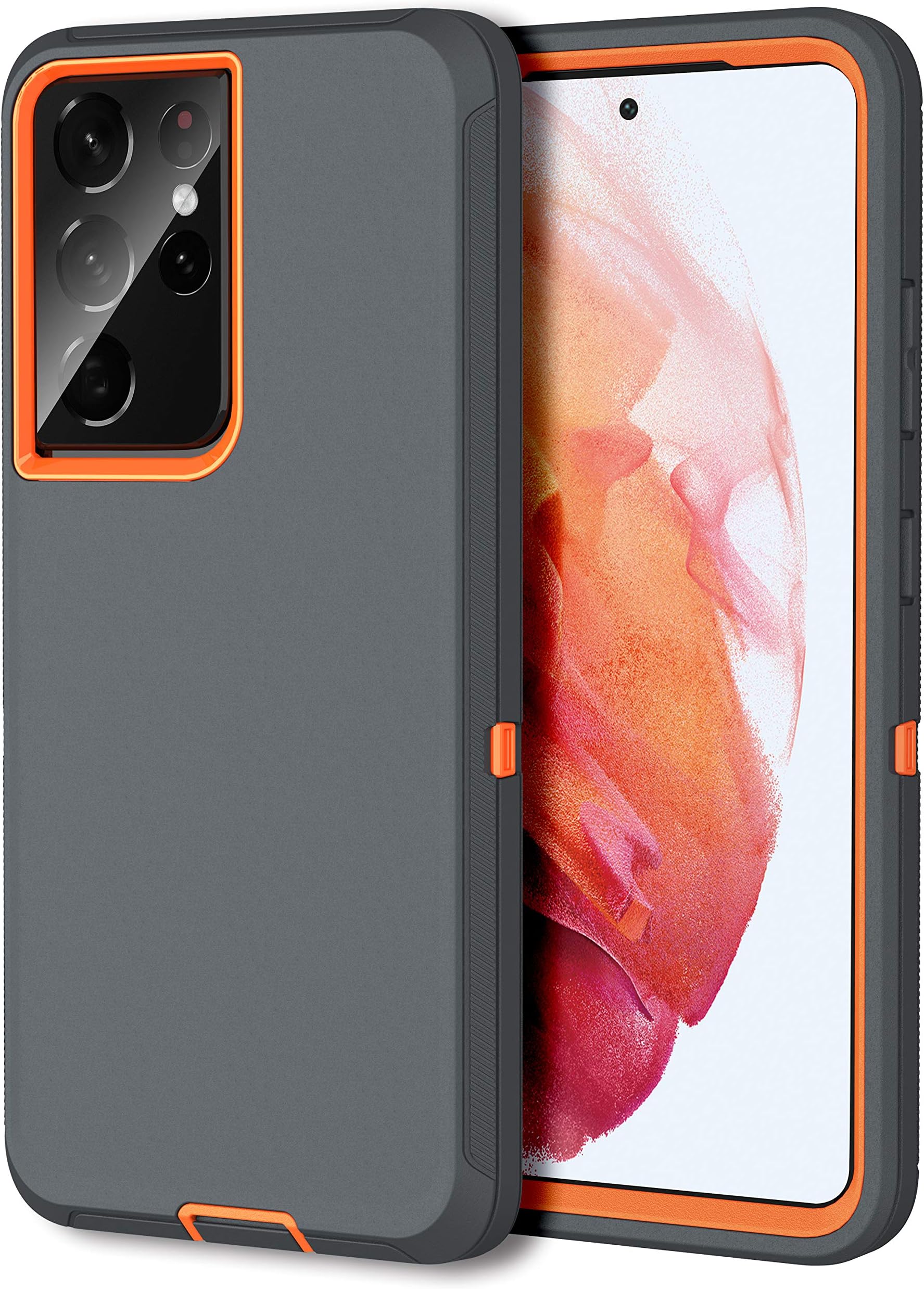 MXX Case Compatible with Galaxy S21 Ultra Case, 3-Layer Super Full Heavy Duty Body Bumper Cover/Shock Protection/Dust Proof, Designed for Samsung Galaxy S21 Ultra 5G 6.8 Inch 2021 (Orange/Gray)