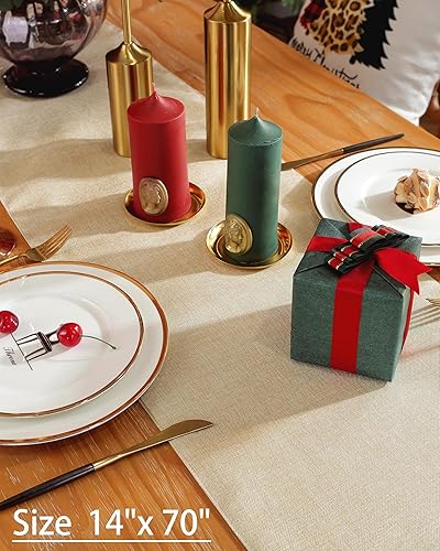 Miniatura 5 de Camino de mesa de Navidad de 70 pulgadas de largo con bordado de búfalo a cuadros, patrón de árboles de Navidad de lino, decoración de Navidad para