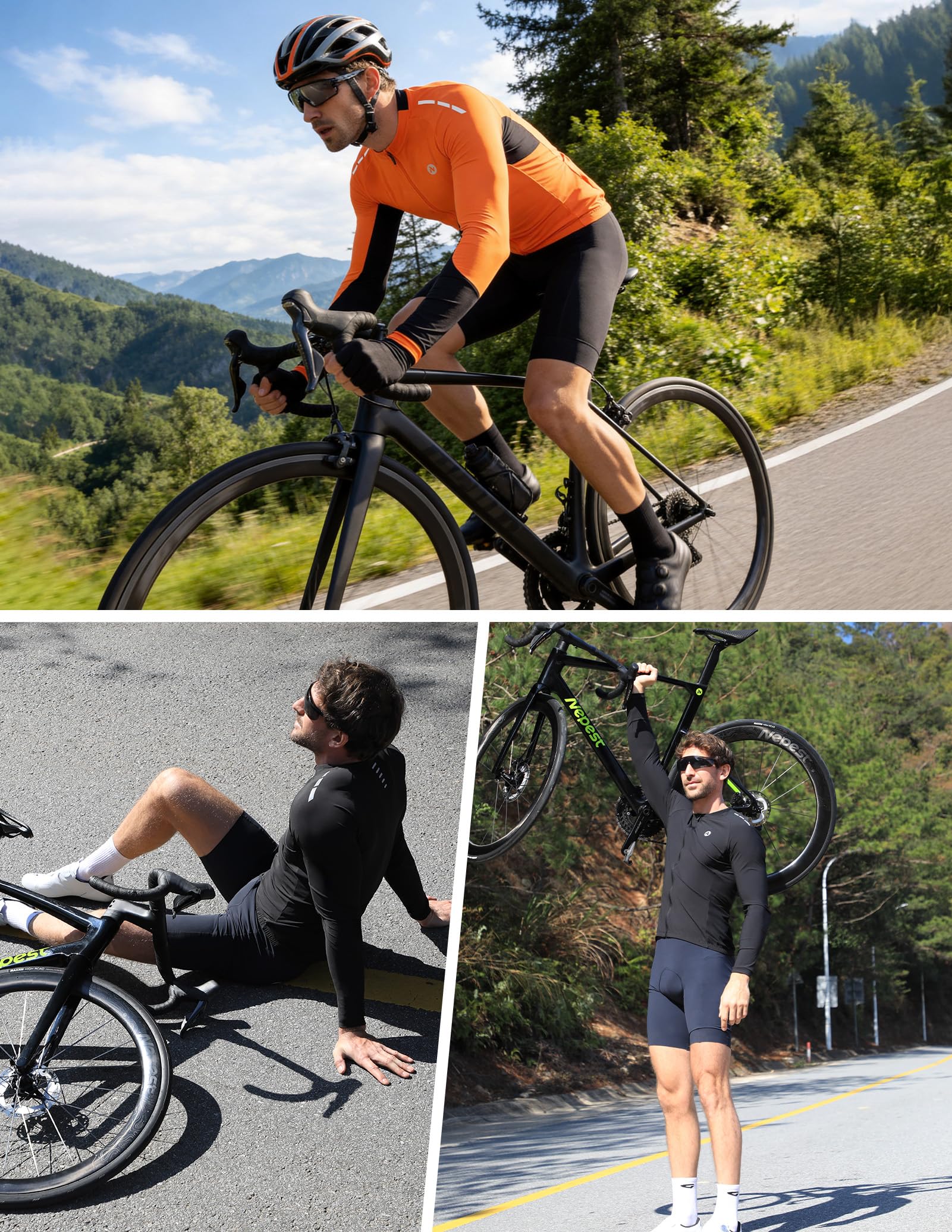 Nepest - Camiseta de ciclismo para hombre, larga duración, transpirable, cómoda, secado rápido, bicicleta apta para bicicleta de montaña y carretera