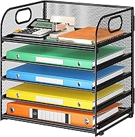 Vista 83 de 5 Tray Paper Organizer Letter Tray with Handle - Mesh Desk File Organizer, Paper Sorter Organizer for Office, Home or School File Folder Holder