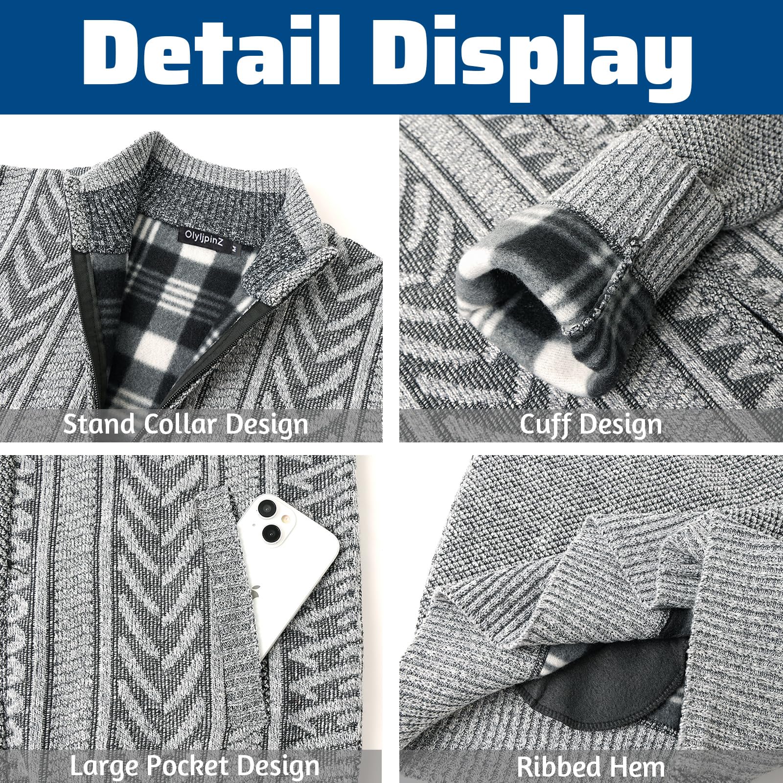 Veste en Maille pour Homme avec Col Droit Torsadée Pull Chandail Maille Ouvrez-Front Zippé Gilet Casual Chaud Cardigan Sweater Automne Hiver Manches Longues Veste Tricoté Chaud