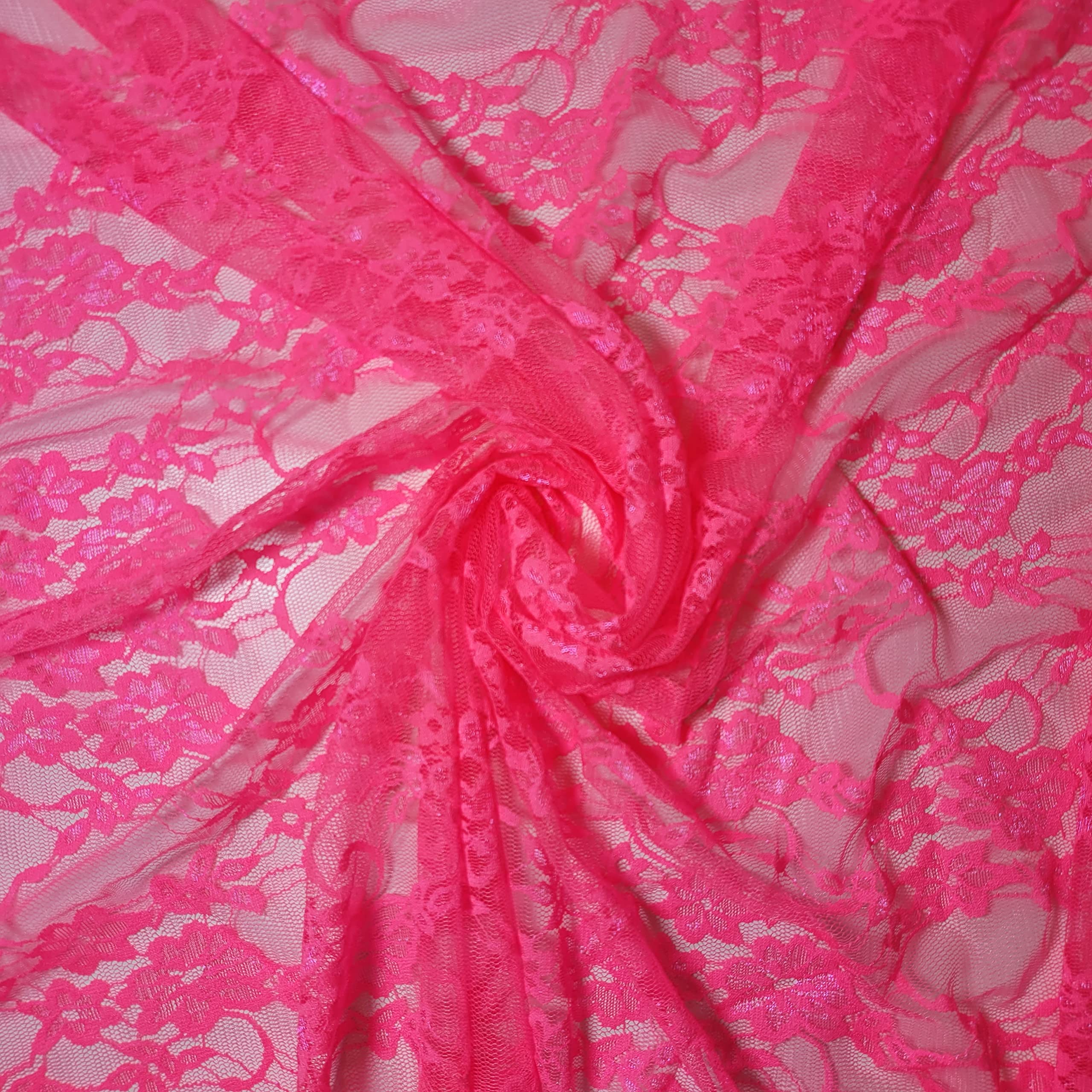 African Vintage Embroidery Bridal Nigerian French Embroidery Corded Budget Guipure Lace Mesh Net Fabric 54" Corded Budget Guipure Lace Mesh Net Fabric 54" (1 Meter, Neon Pink Floral) โ image 1