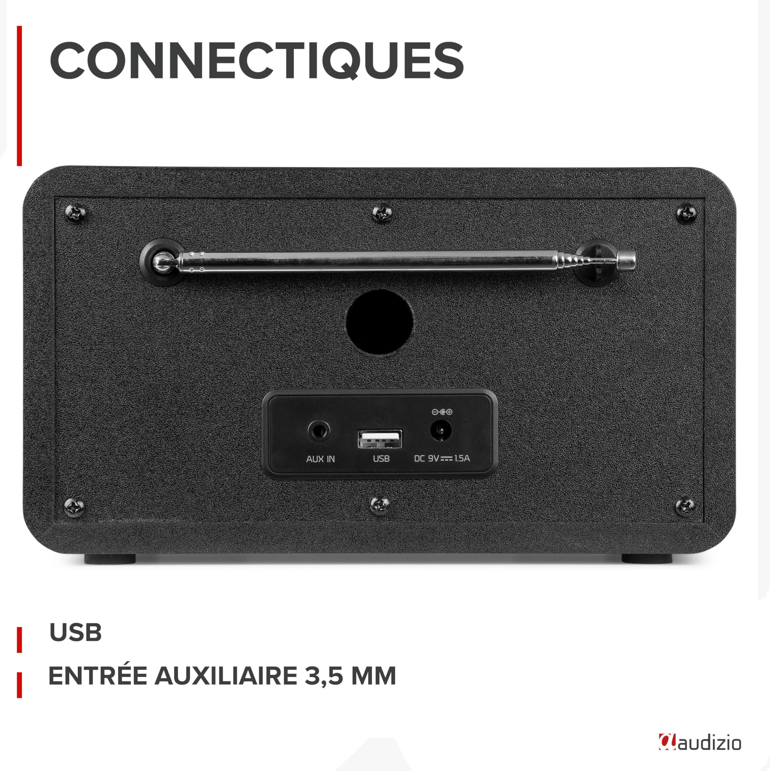 Audizio Avio Radio Dab+ Bluetooth 5.0 - Aluminium, 20 Stations Enregistrables, Écran Couleur 2,4", Haut-Parleur Intégré, Port USB, Idéale pour Écouter la Radio à la Maison