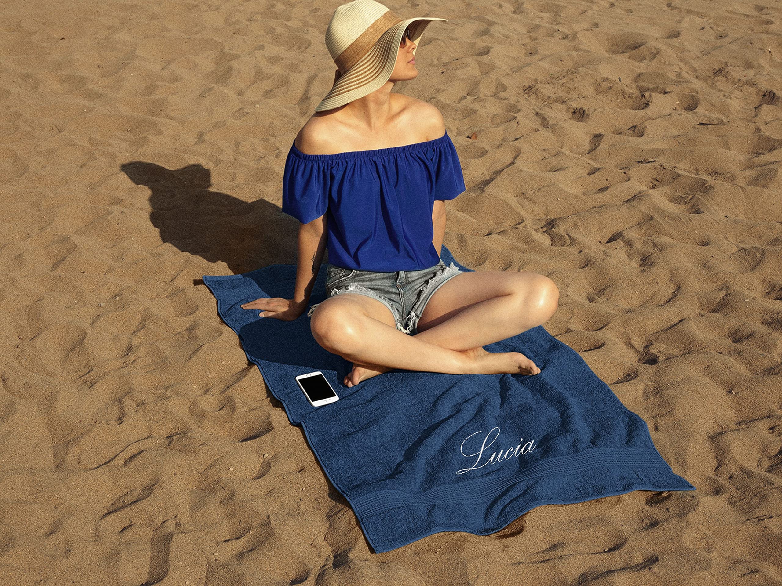 Colorfamily Coppia Asciugamani da Spiaggia PERSONALIZZABILI con Ricamo Telo Mare in Spugna Grande, Asciugamano Fitness ad Asciugatura Rapida 90 x 170 cm, Asciugamano da Viaggio Leggero e Portatile