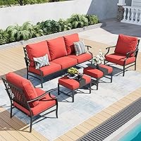 Vista 35 de Juego de muebles de patio, 4 piezas de muebles modernos de metal para exteriores, sofá de 3 plazas, 2 sillas mecedoras, mesa de centro y cojín extra