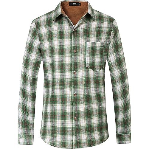 SSLR Mens Flannel Shirts Casual Brushed Long Sleeve Button Down Plaid Shirt for Men