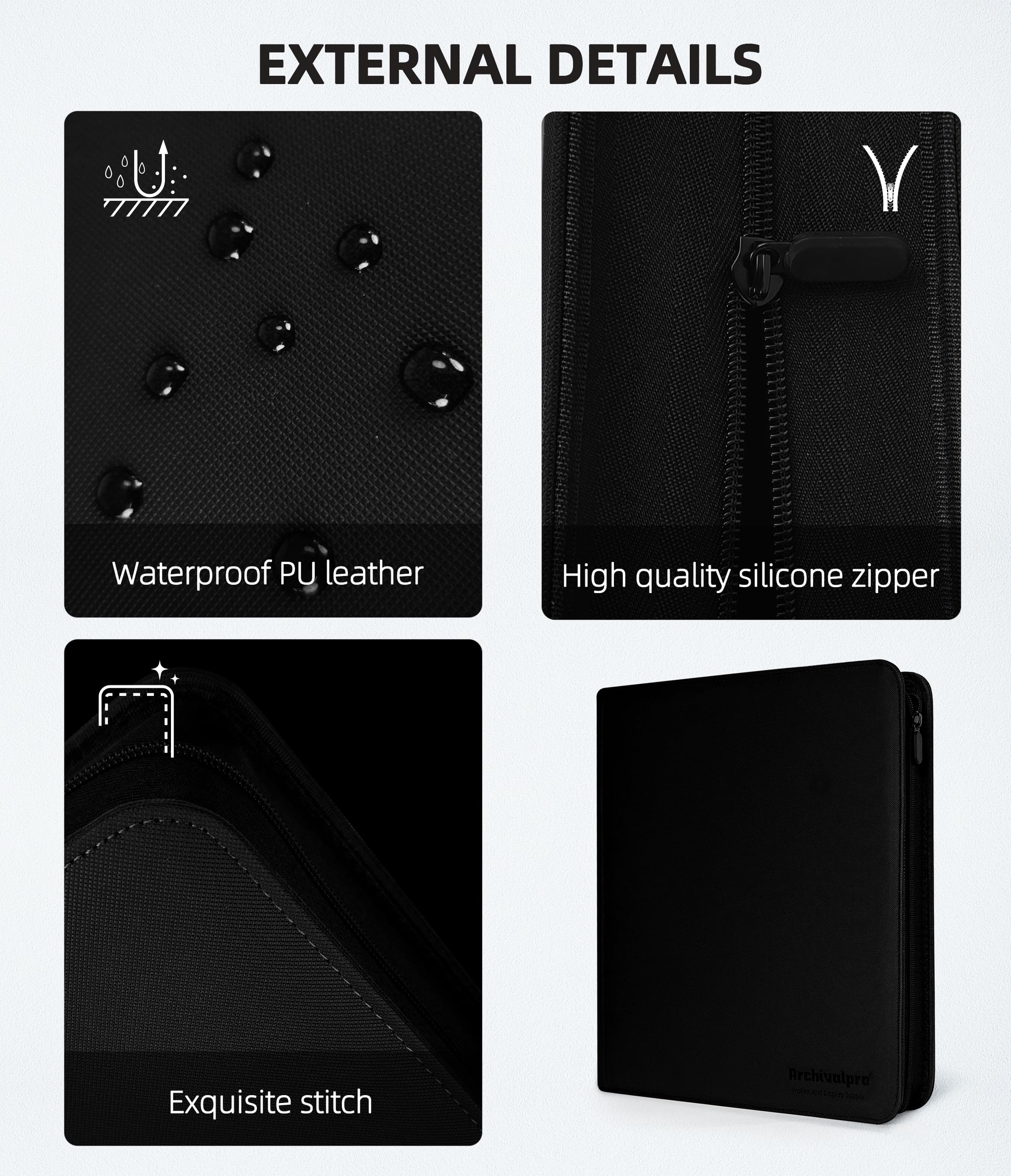 Archivalpro 12 Pockets Premium Card Binder 480 Cards Trading Card Binders Side Load Card Storage Display Album(12 Pocket 480 Card Slot,Black) - Image 4