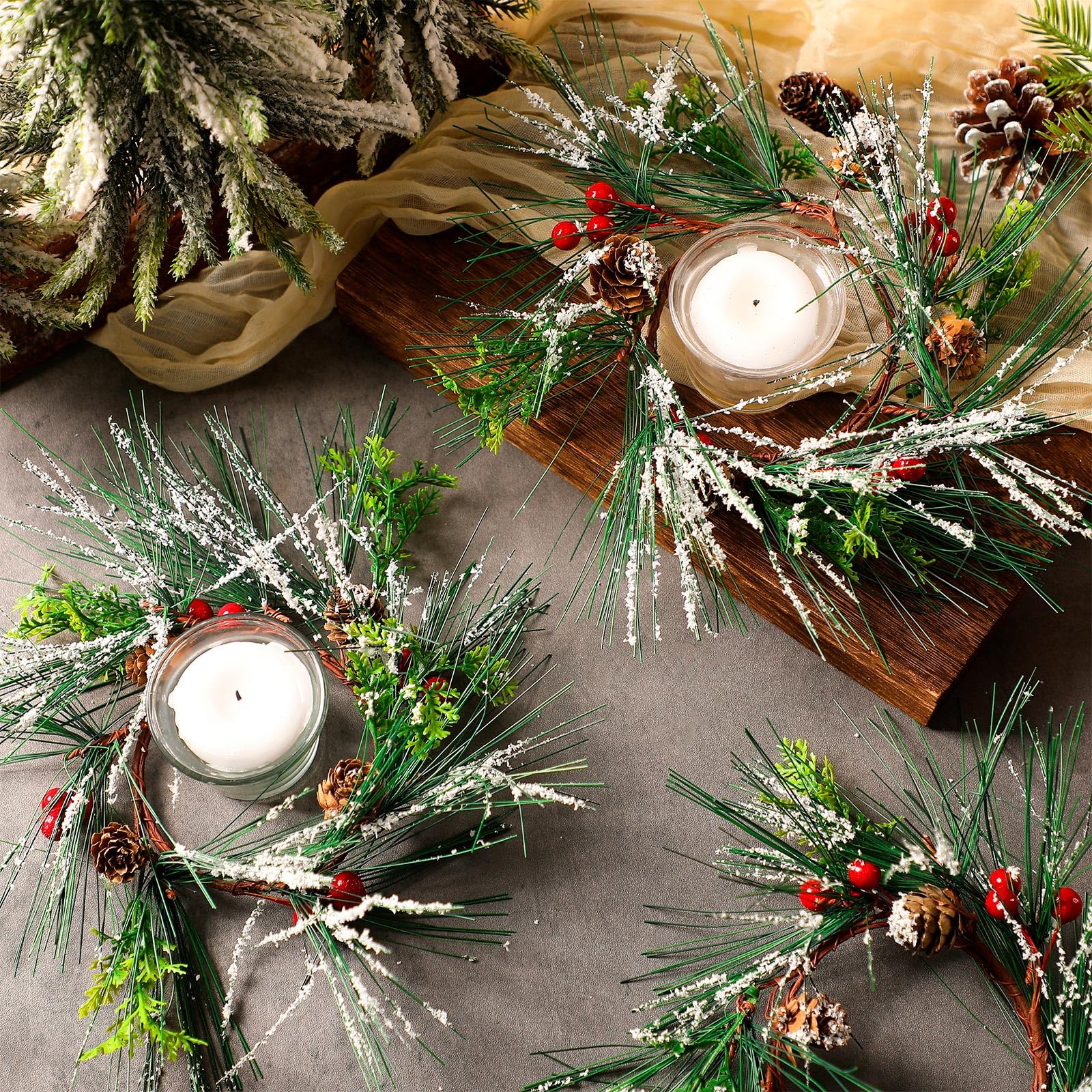 Anillo De Vela Artificial De Enebro, Paquete De 3 Coronas De Hoja Perenne  De Navidad Para Decoración Del Hogar, Centros De Mesa Festivos Y Coronas  Pequeñas (tamaño: 11 Pulgadas De Diámetro, image size:1600x1600