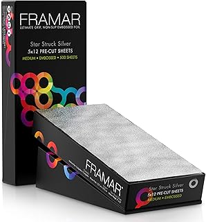FRAMAR 5x12 Star Struck Silver Embossed Hair Foils, Aluminum Foil Sheets, Foil Paper For Highlighting, for Highlights Hair Dye Kit, Hair Highlighting Kit, Tin Foil for Hair Colour - 500 Foil Sheets