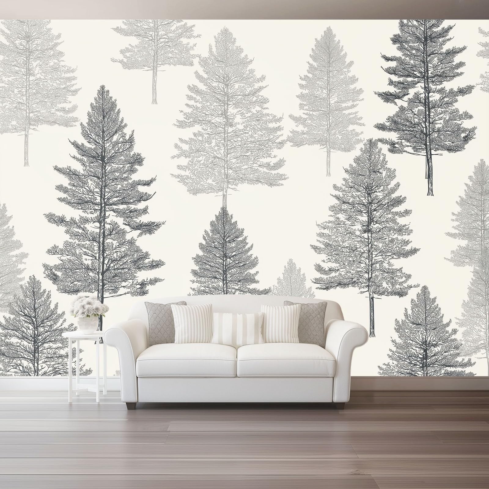 Papel tapiz Líneas de pinos retro Murales Papel Pintado Moderna Decoración 400 x 280 cm Lana Decoración De Pared Sala Cuarto Gris