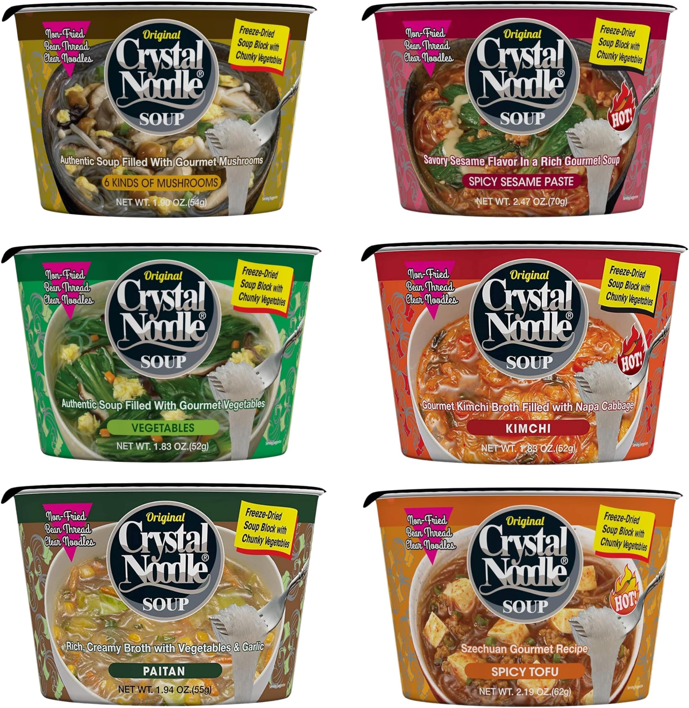 Crystal Noodle Soup, Variety Pack, (Pack of 6 cups), 11.4 Oz