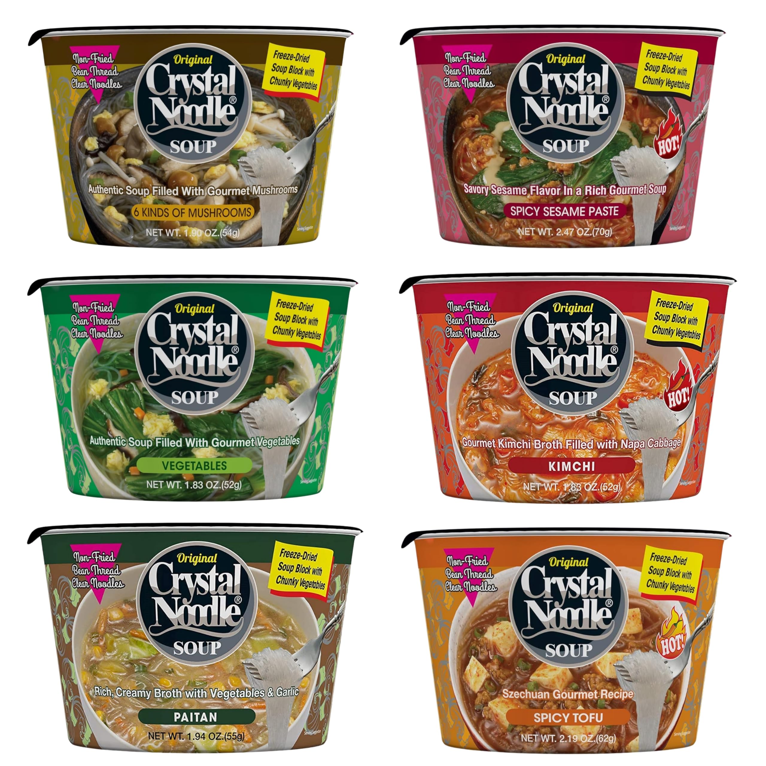 Crystal Noodle Soup, Variety Pack, (Pack of 6 cups), 11.4 Oz