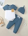 Renotemy Preemie Nouveau-né garçon d'été vêtements cadeau courte manche bouton Romper bébé garçons body long pantalons ensemble avec chapeau