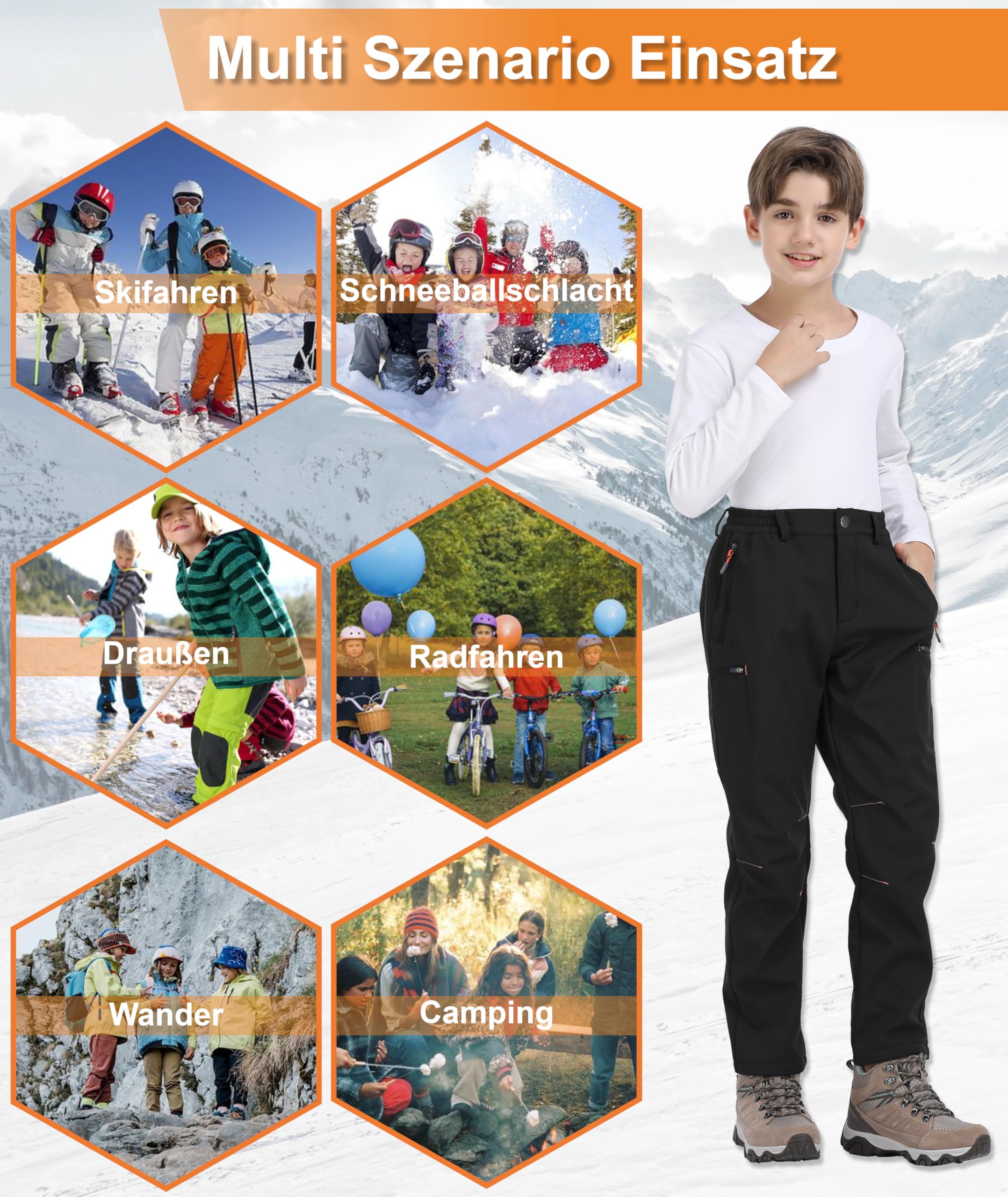 Pantaloni Sci Bambino Invernale Pantaloni Termici Ragazzo Pantalone Neve Bambina in Pile Softshell Impermeabili Bambina Traspirante Ragazzo da Trekking
