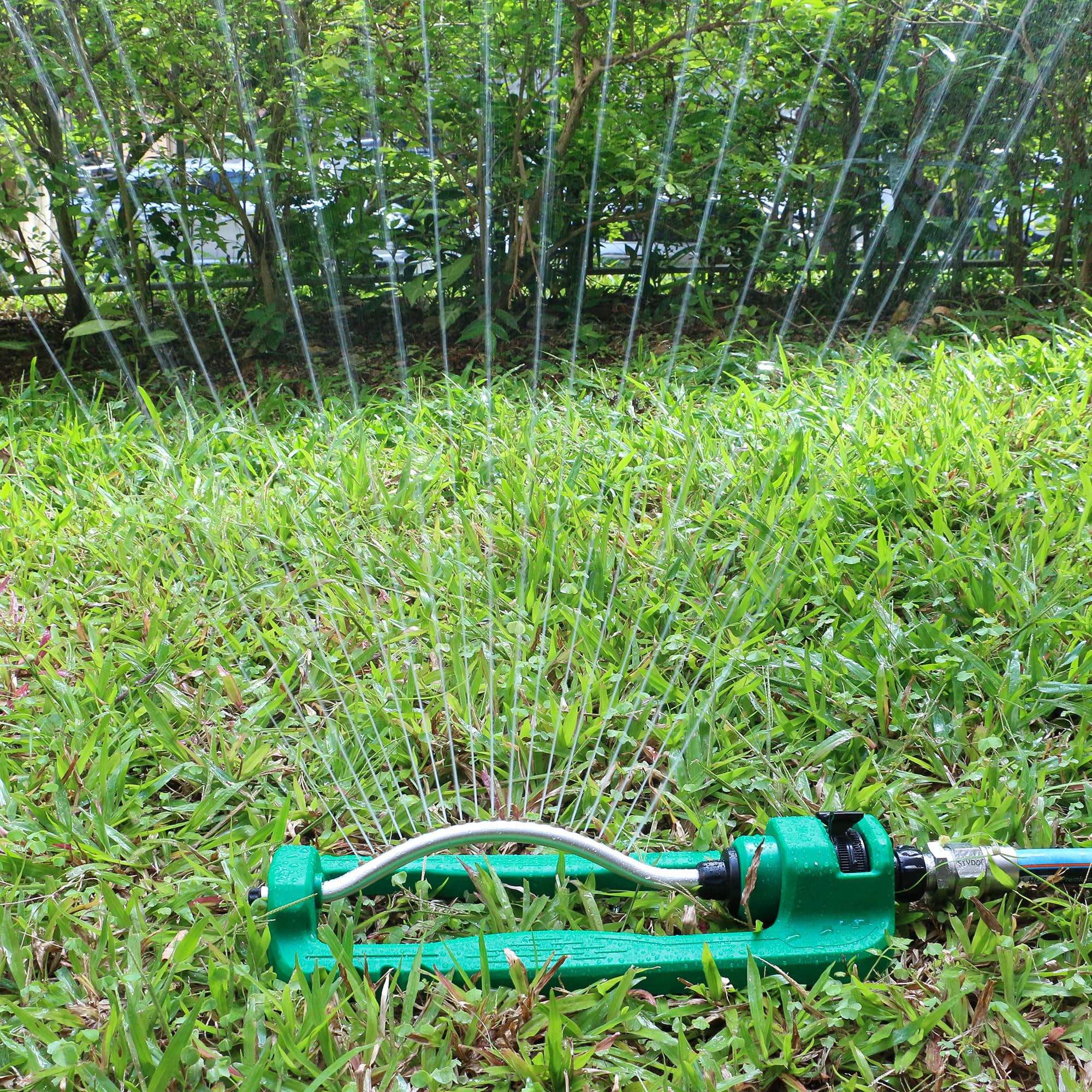 STYDDI Irrigatore oscillante turbo, irrigatore rettangolare regolabile per giardino con base pesante, 19 ugelli di precisione irrigatore da giardino per aree piccole e medie, copre fino a 3.800 piedi