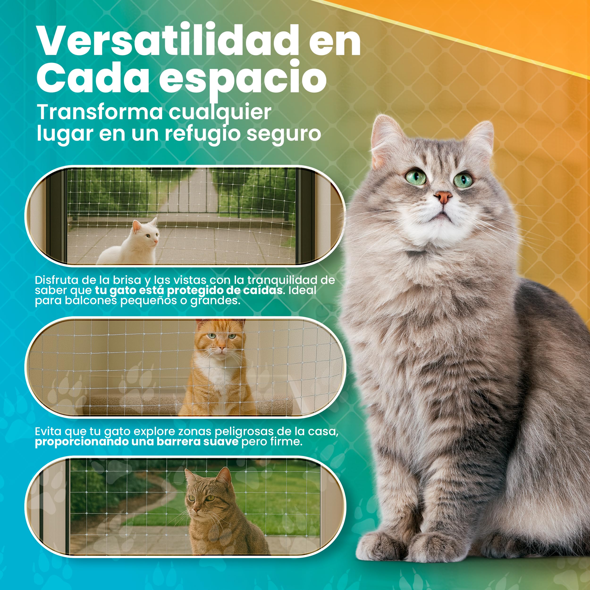 VENIO - Red para Gatos Terraza Resistente y Transparente - Protección Segura para Balcones y Ventanas - Malla para Gatos Anticaídas de Exterior y Fácil Instalación 5x3 m