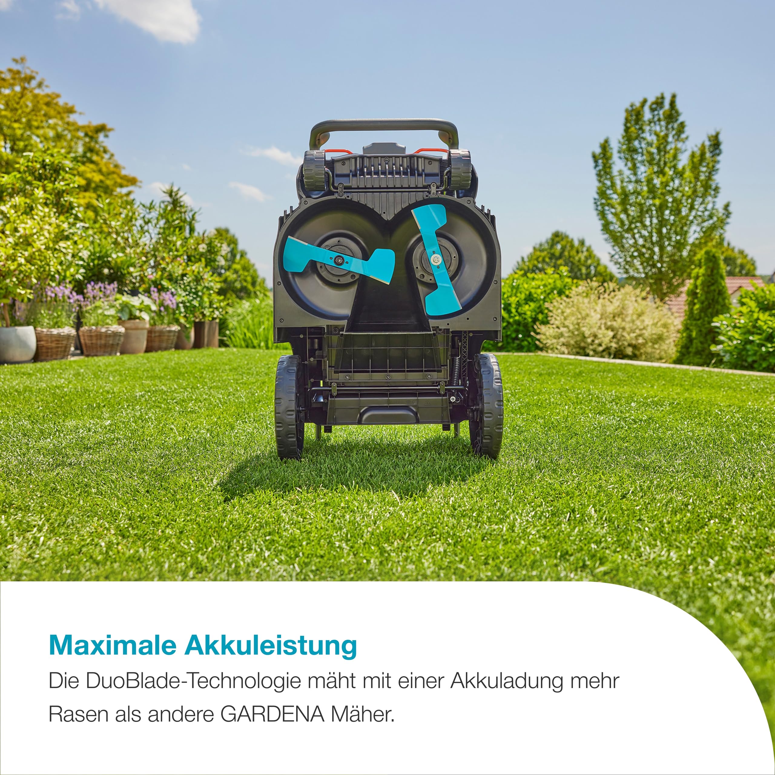 Gardena PowerMax Duo 46/36V Akku-Rasenmäher, 46 cm Schnittbreite, DuoBlade-Technologie, inkl. Power for All-Akku, ergonomisches Design, effizienter Rasenschnitt (14646-65)