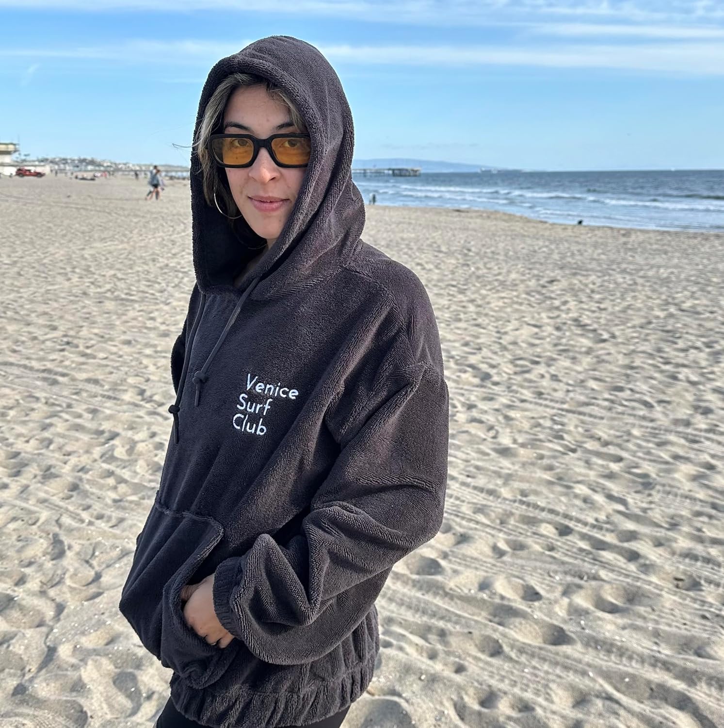 Venice Surf Club Cotton/Microfiber Fuzzy Sherpa Pullover Sweatshirt Unisex Post-Surf Lounge Hoodie - Image 2