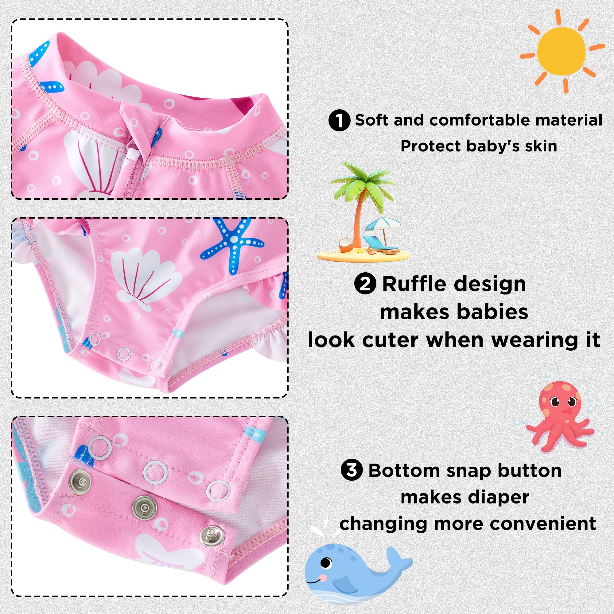 UMELOK Costume da bagno intero da bambina, a maniche lunghe, con protezione solare UPF 50+