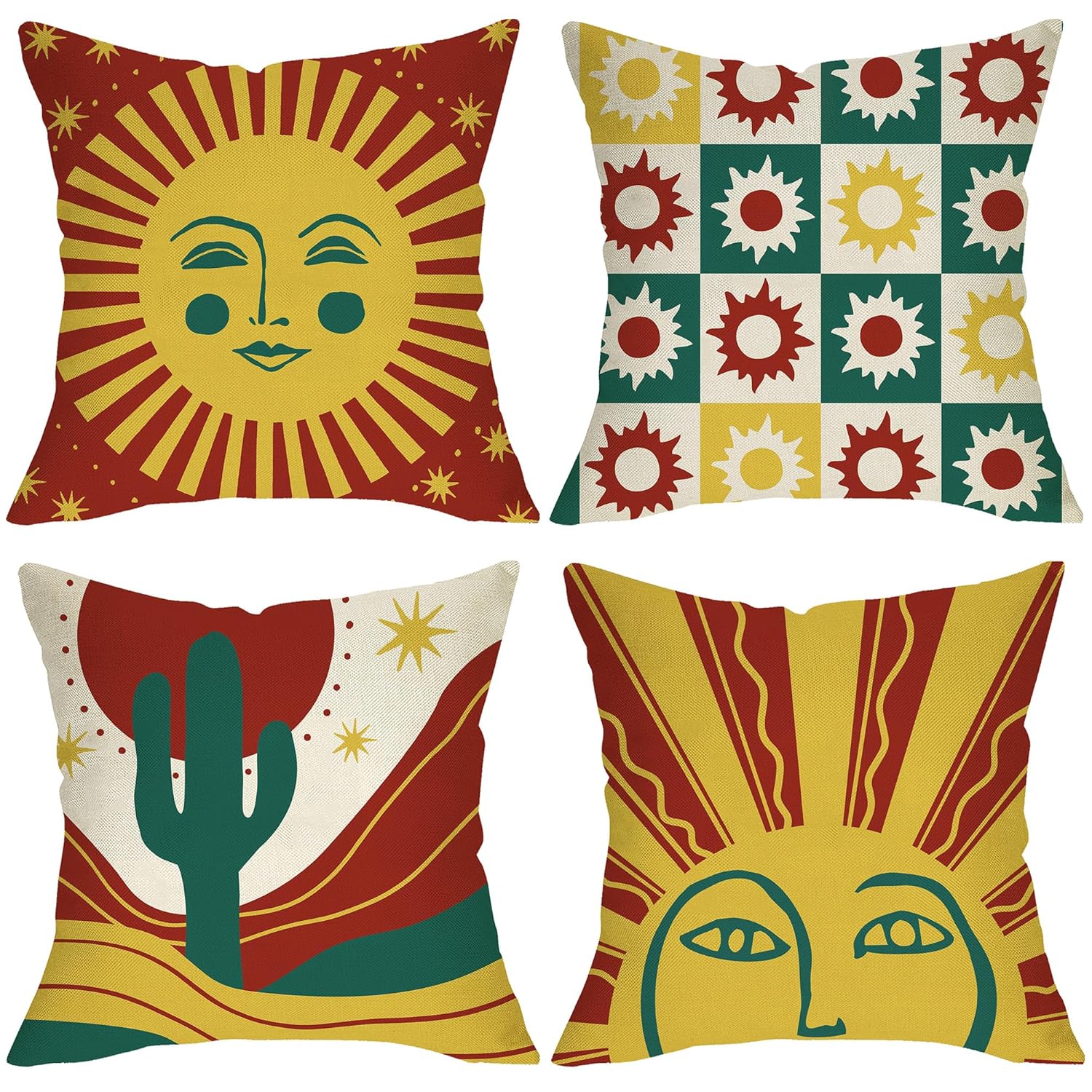 Fjfz Boho Sun Face Sunshine Decorative Throw Pillow Covers 20 x 20 Set of 4 Bohemia Western Desert