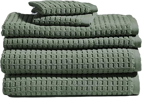 Miniatura 2 de DKNY Juego de toallas de baño de secado rápido, 2 toallas de baño, 2 toallas de mano y 2 paños de lavado, 100% algodón, color verde musgo